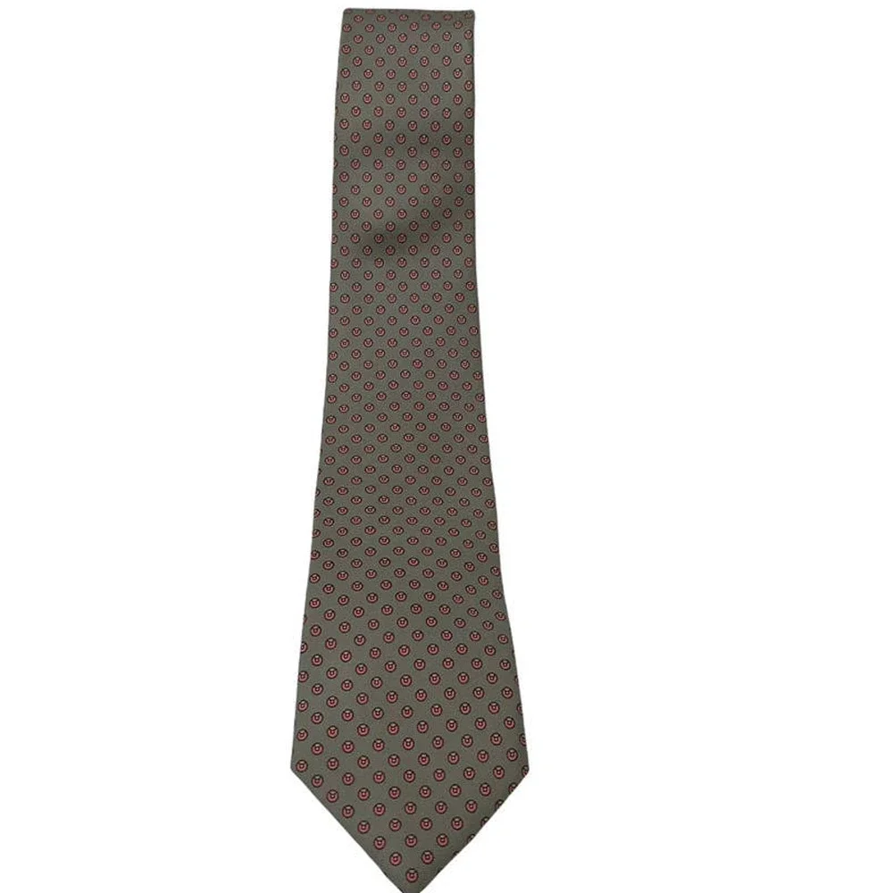 Christian Dior Tie Mens All Silk Gray Pink Paris Dot Circle Vintage CD Neck Tie